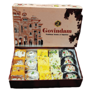 Chocolate Cake, Moong, Khirkadam, Kesar & Pista Barfi Box